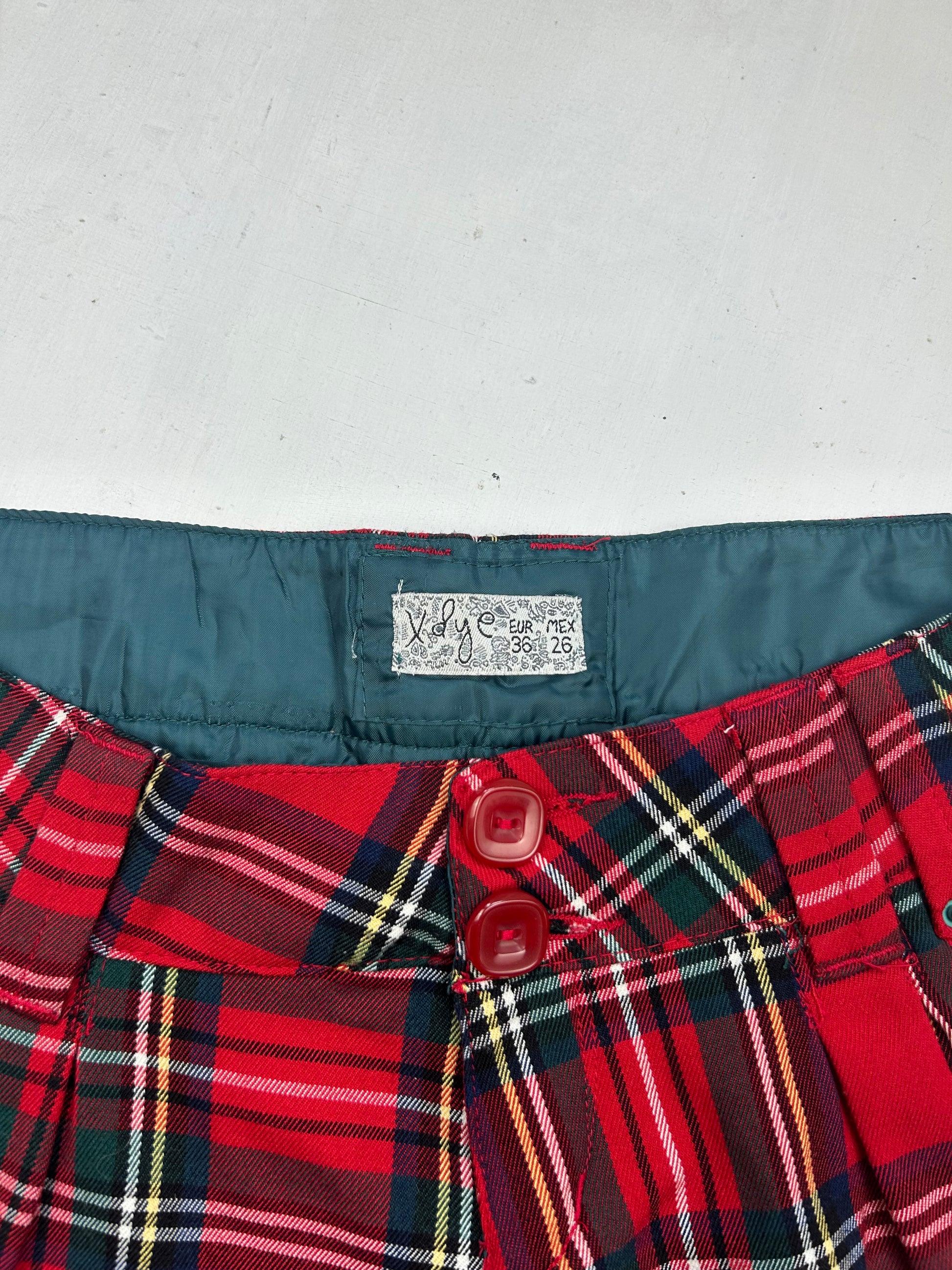 Red check print low rise mini short (S)