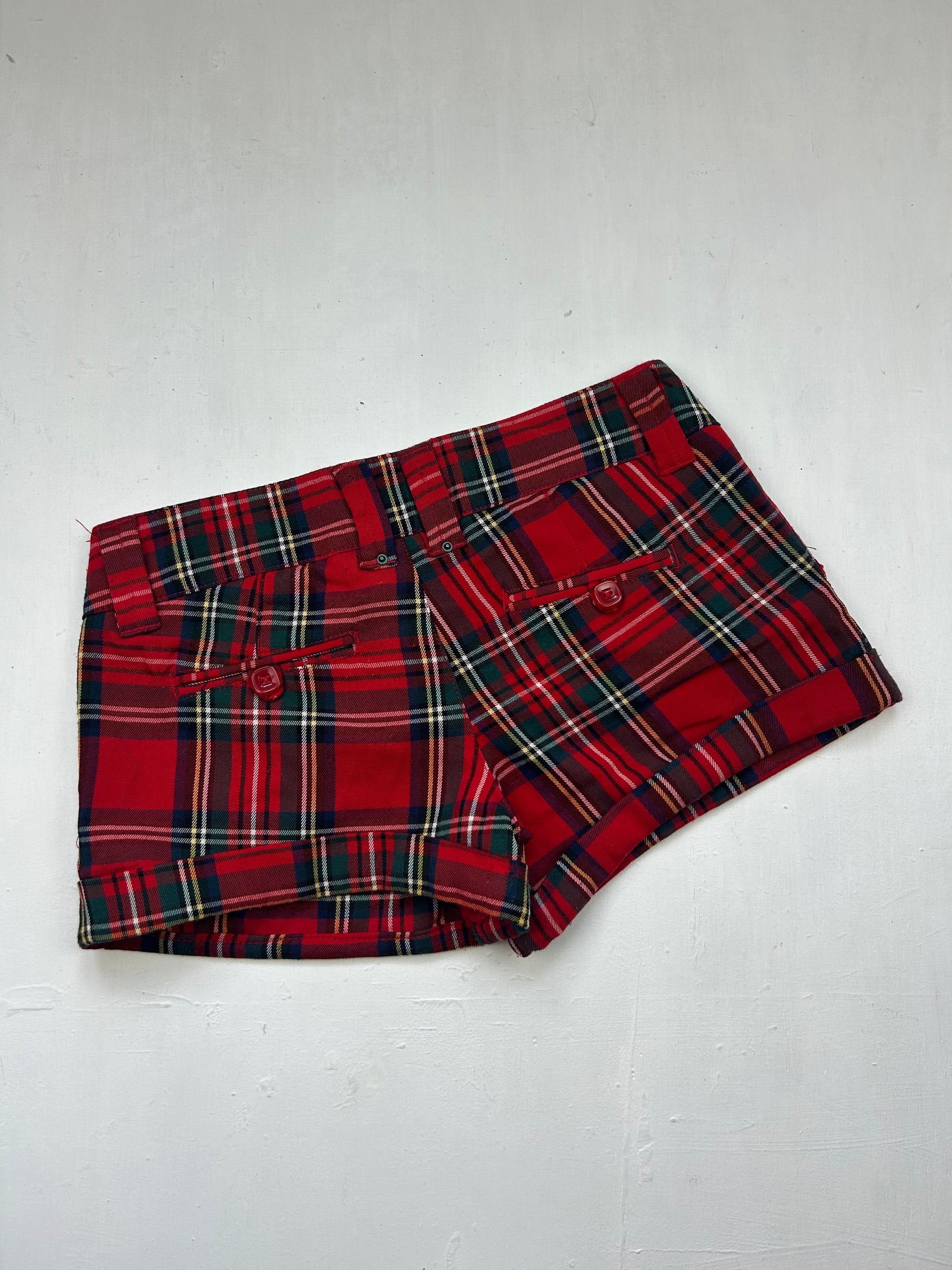 Red check print low rise mini short (S)
