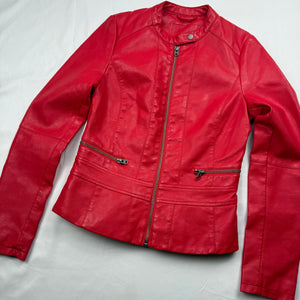 Red pvc leather tight fit biker jacket (XS)