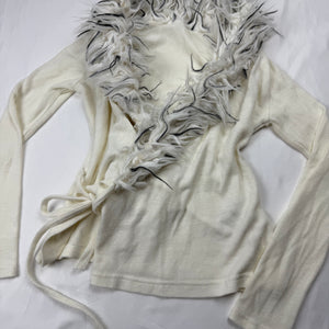 Cream faux fur neck wrap cardigan (S/M)
