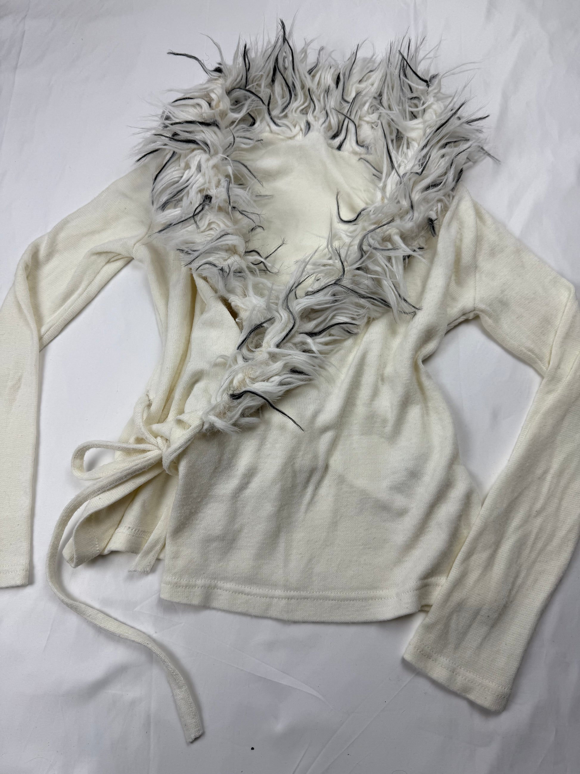 Cream faux fur neck wrap cardigan (S/M)