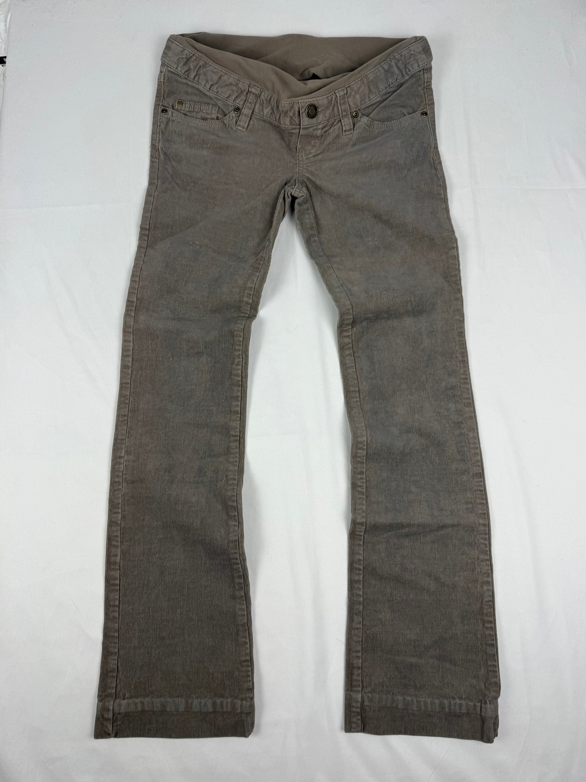 Khaki velvet ribbed denim low rise bootcut pants (XS/S)