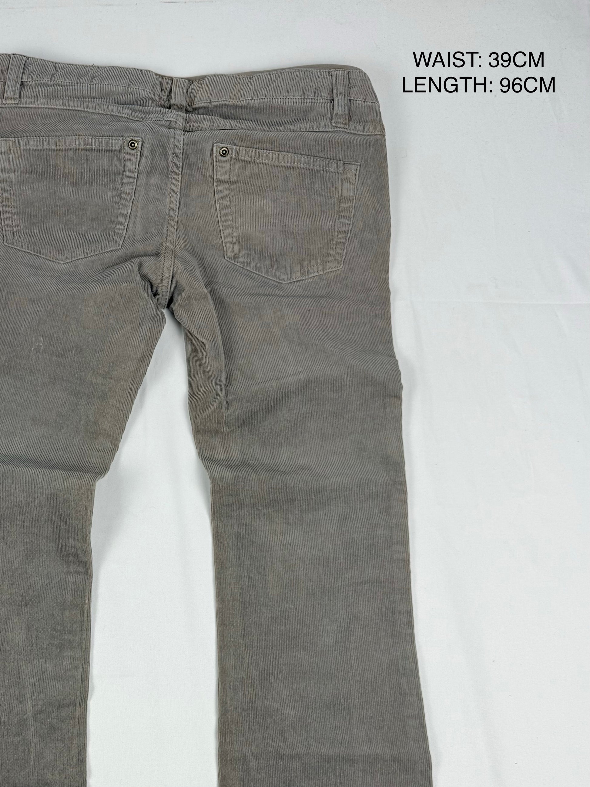 Khaki velvet ribbed denim low rise bootcut pants (XS/S)