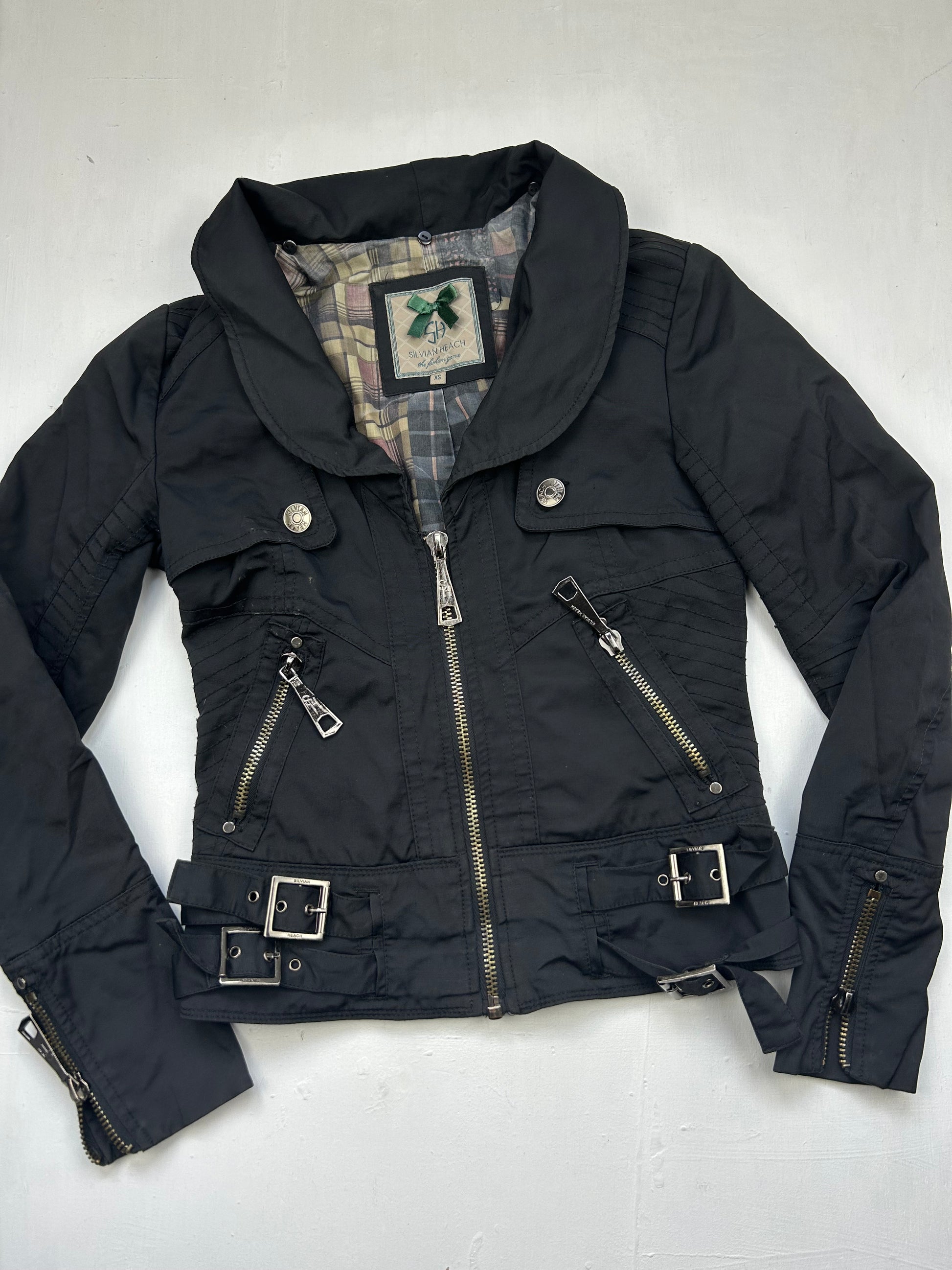 Black zip up spring biker jacket (S)