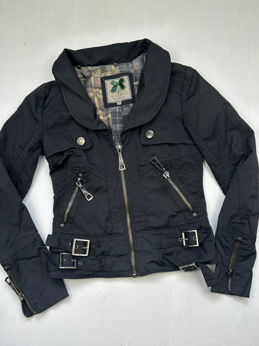 Black zip up spring biker jacket (S)