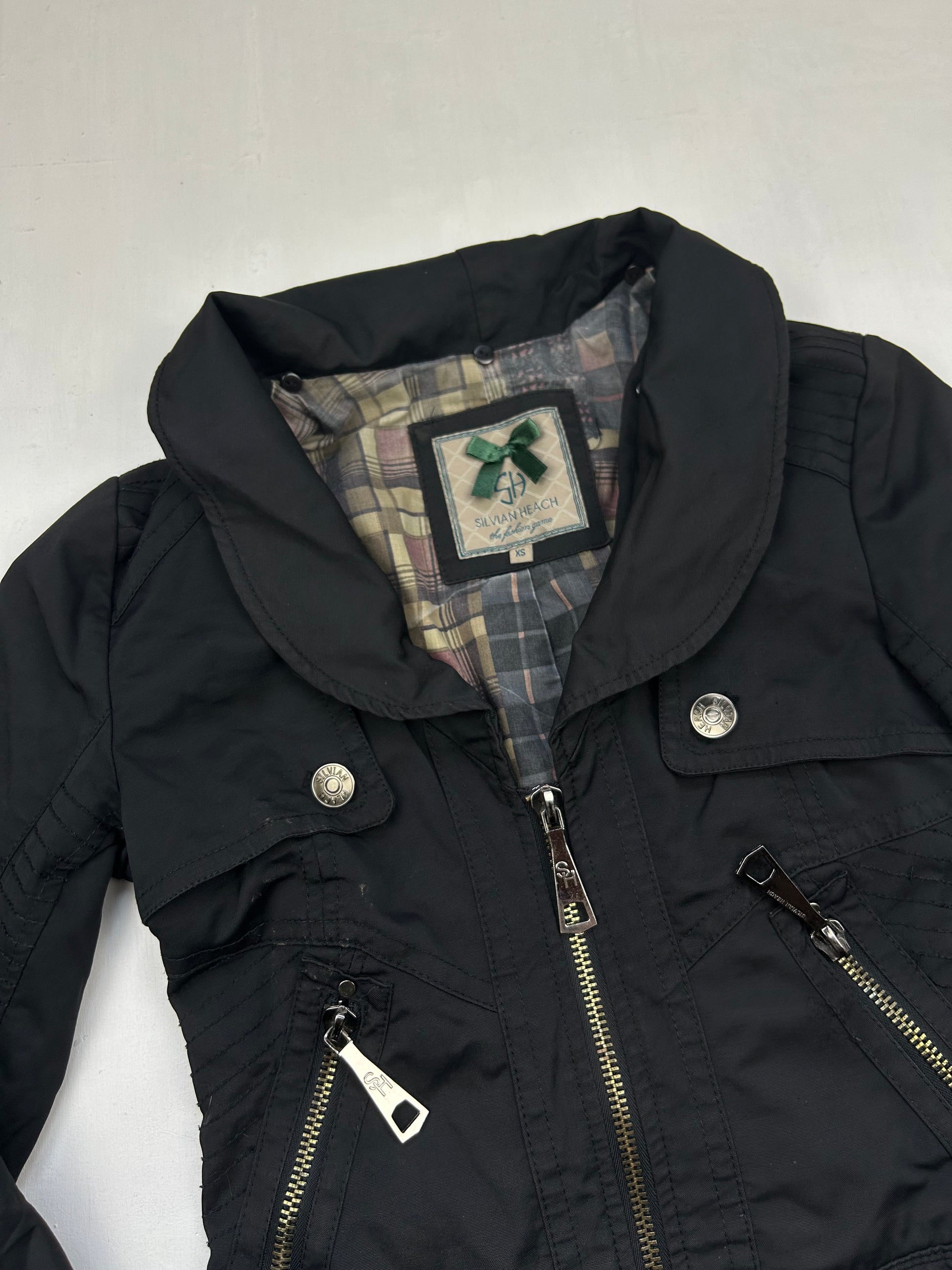 Black zip up spring biker jacket (S)