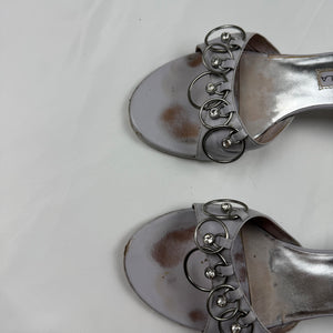 Silver pearls real leather heels mules (38)
