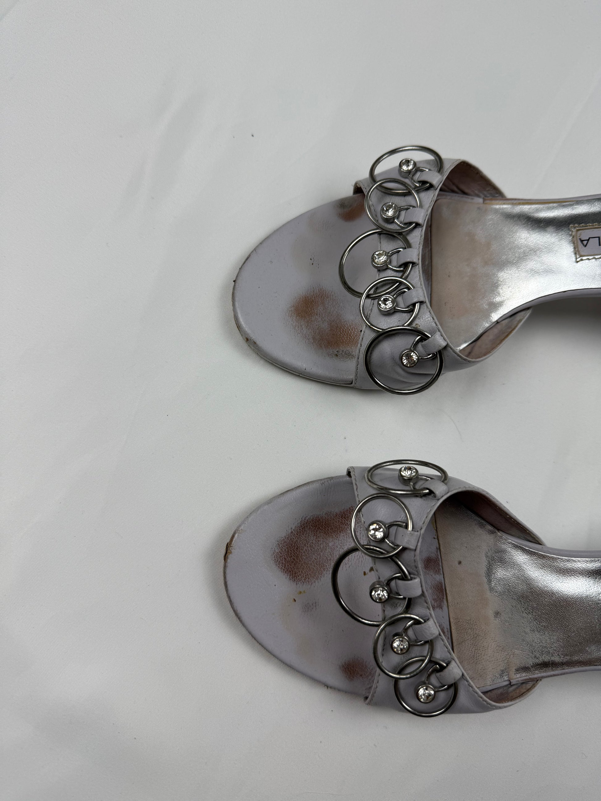 Silver pearls real leather heels mules (38)