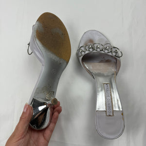Silver pearls real leather heels mules (38)