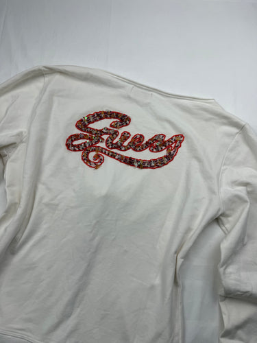 White 100% cotton tie up sweatshirt with pearls logo (XL)