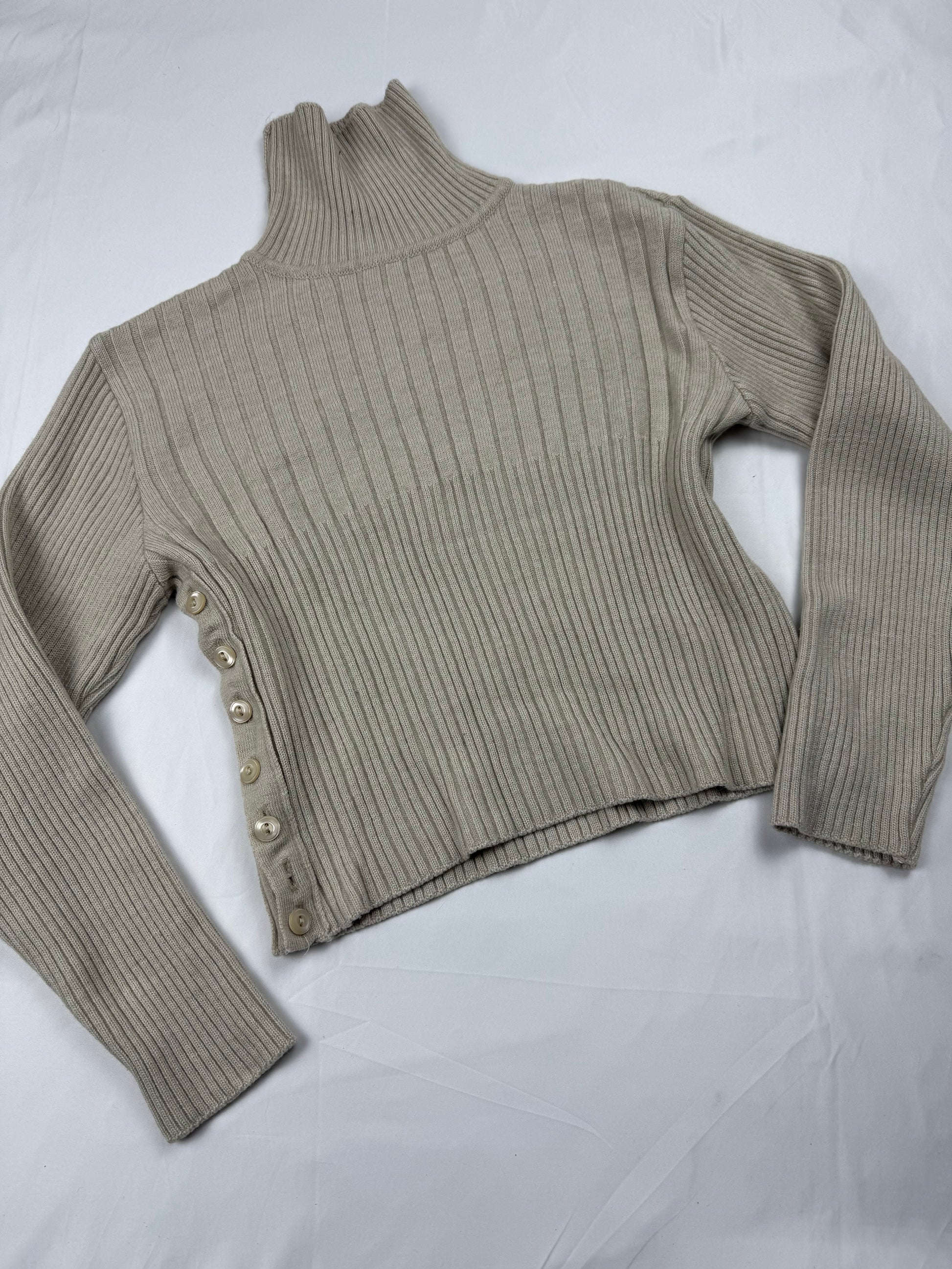 Beige ribbed buttons up merinos wool jumper (S/M)