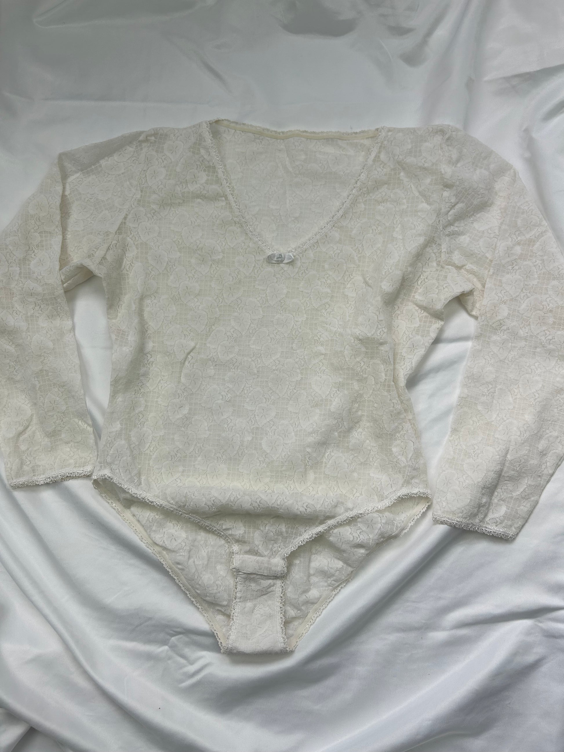 White lace mesh long sleeves body top (S)