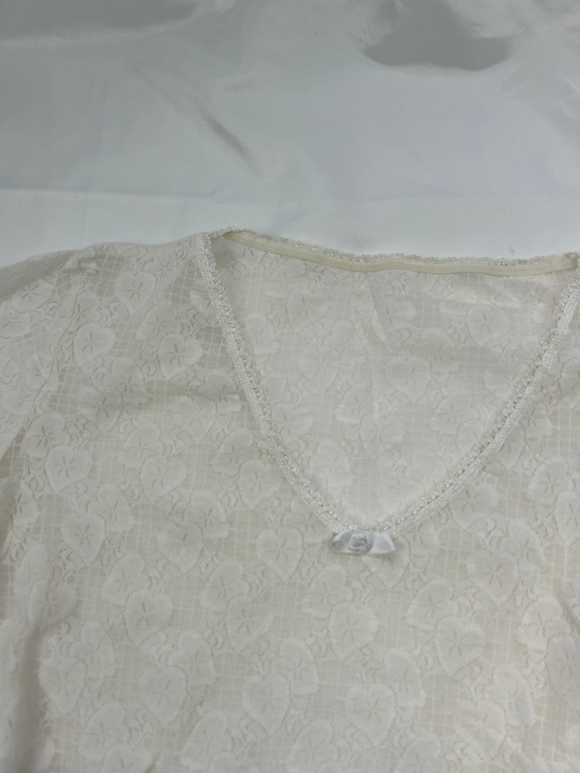 White lace mesh long sleeves body top (S)
