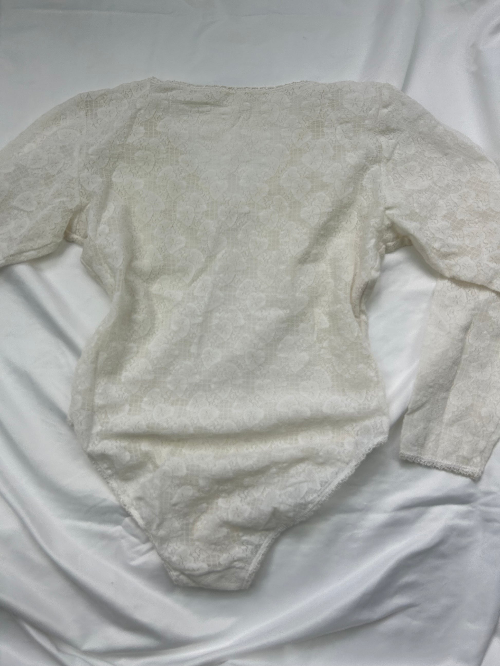 White lace mesh long sleeves body top (S)