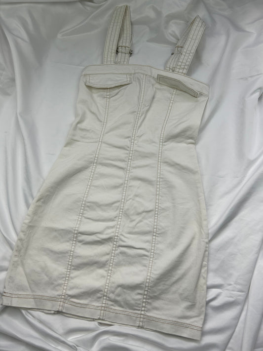 White zip up utility mini dress (XS)