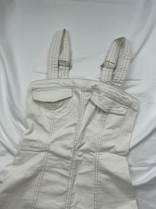 White zip up utility mini dress (XS)