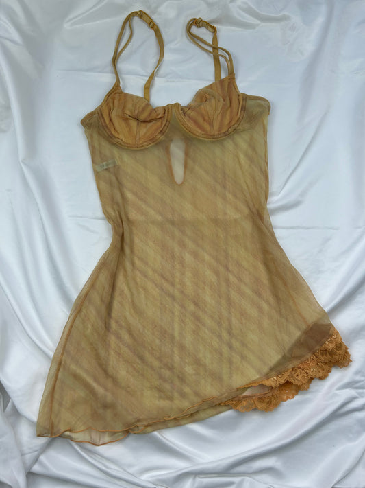Beige mesh babydoll mini dress (S)