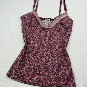 Purple floral tight fit lycra babydoll cami top (XS)