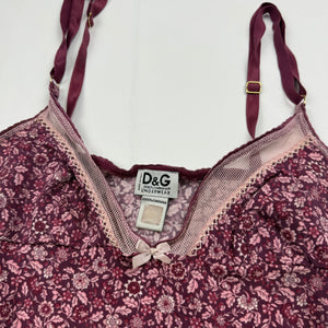 Purple floral tight fit lycra babydoll cami top (XS)