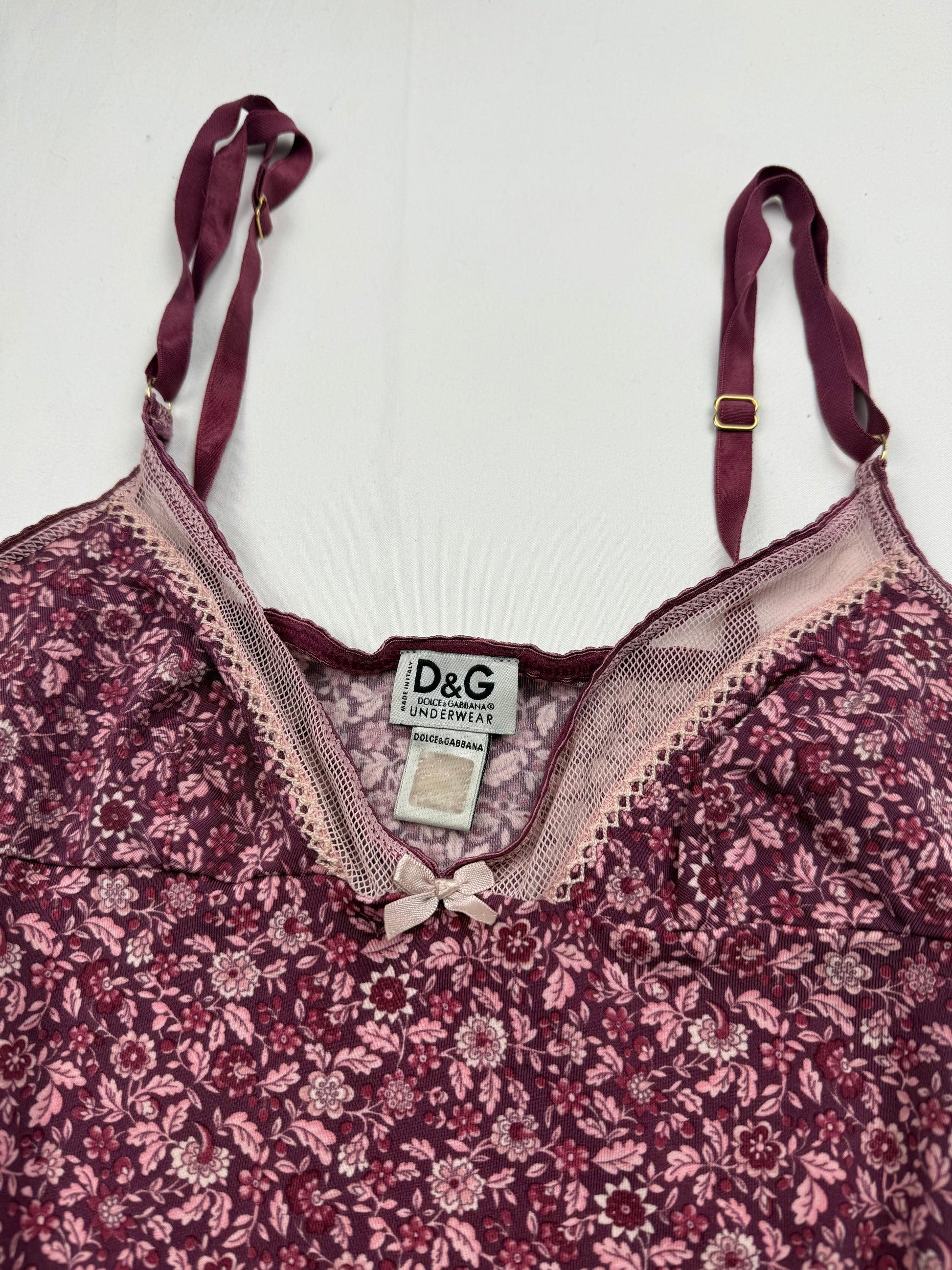 Purple floral tight fit lycra babydoll cami top (XS)