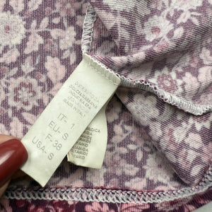 Purple floral tight fit lycra babydoll cami top (XS)