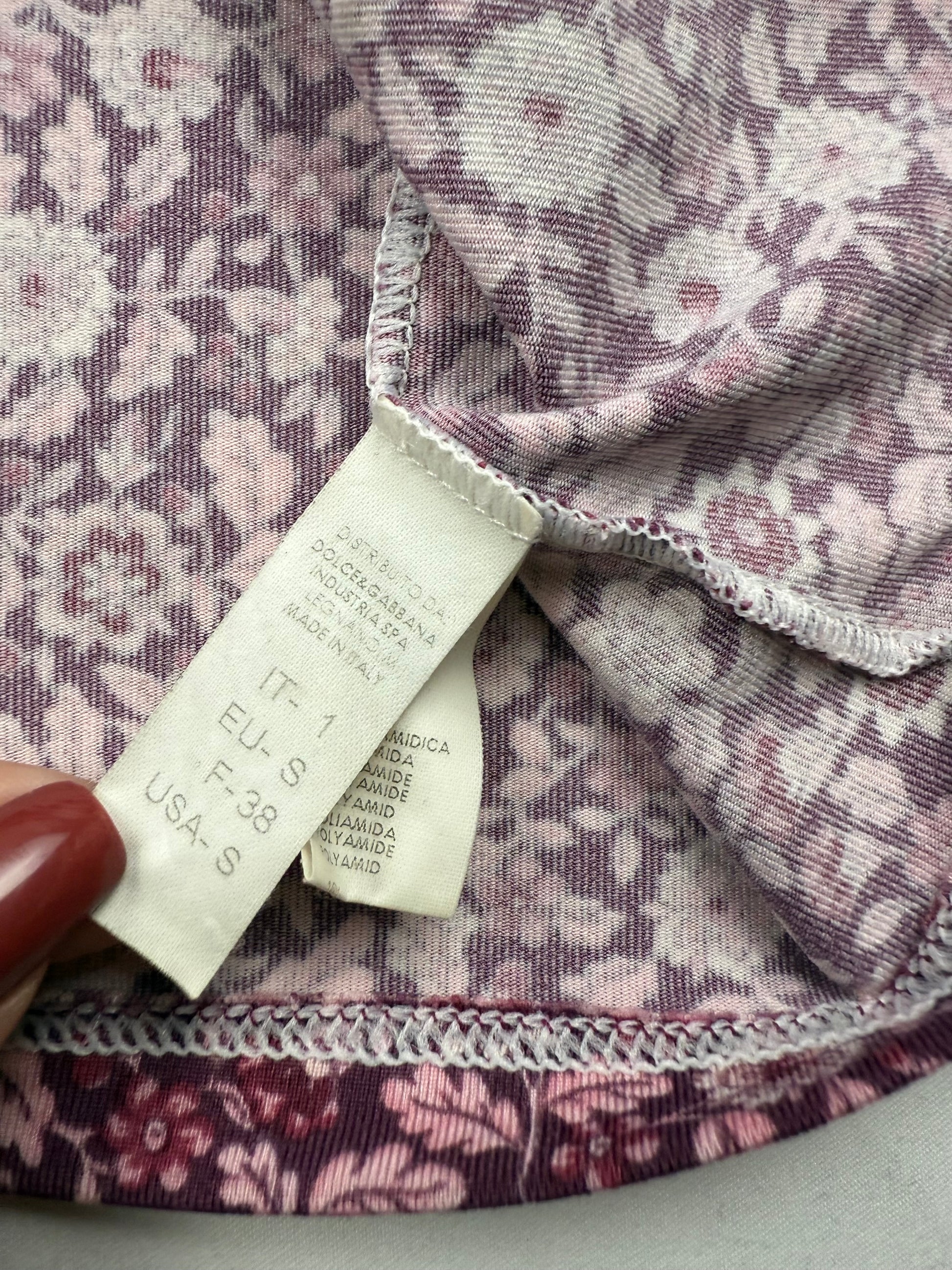 Purple floral tight fit lycra babydoll cami top (XS)