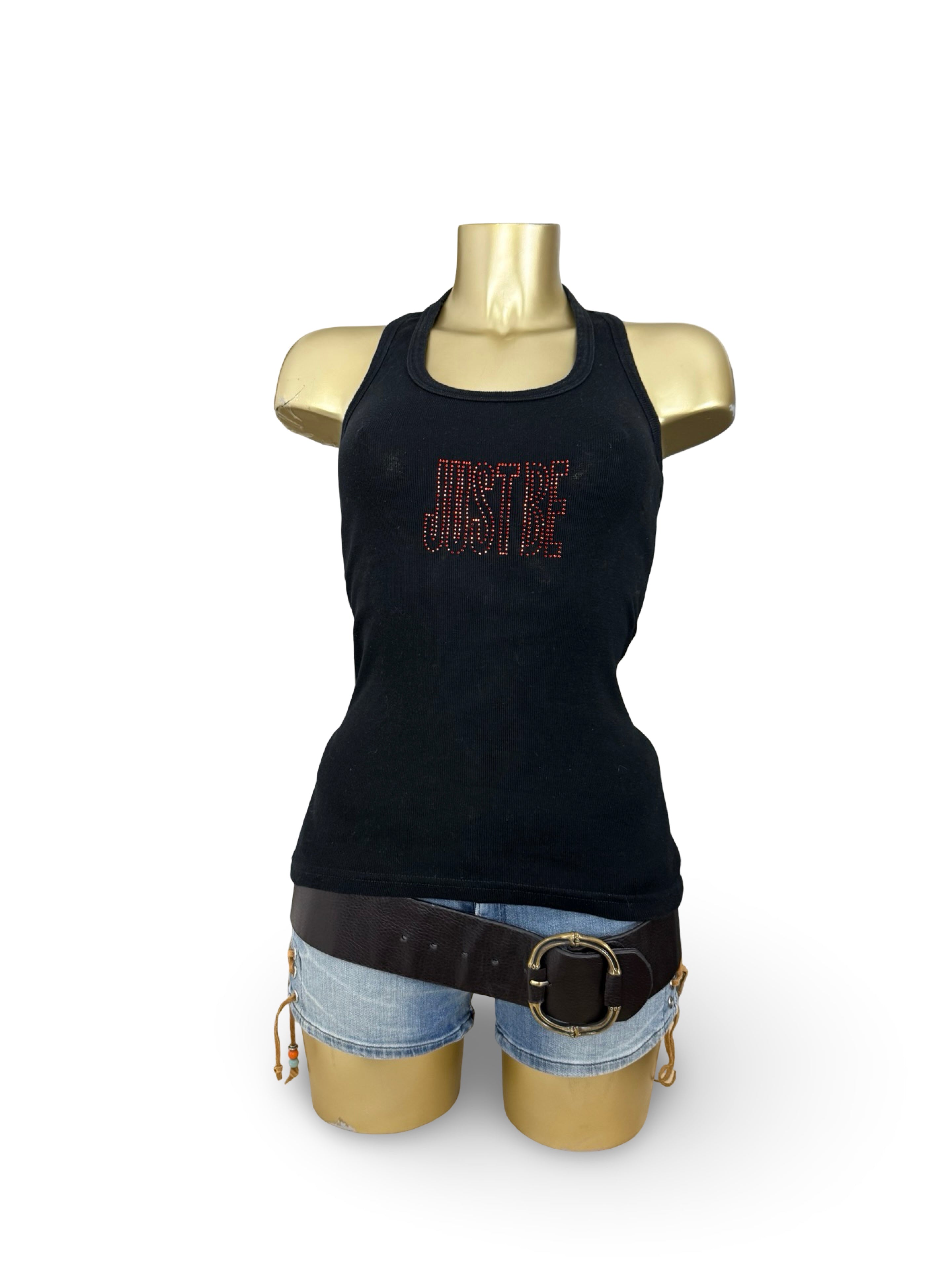 Black ribbed rhinestones logo tank top (S/M)