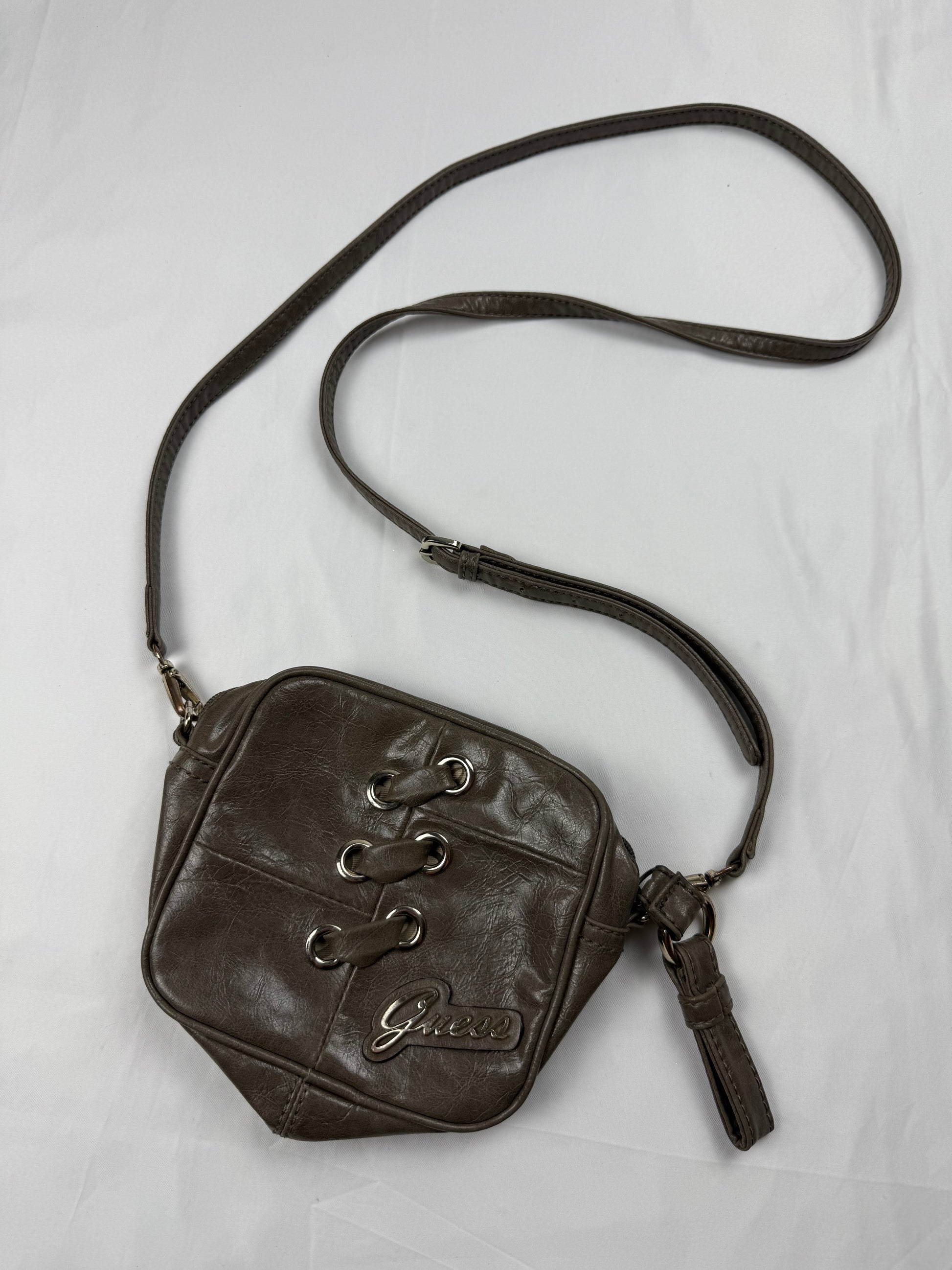 Khaki lace up mini crossbody / shoulder bag (16x17cm)