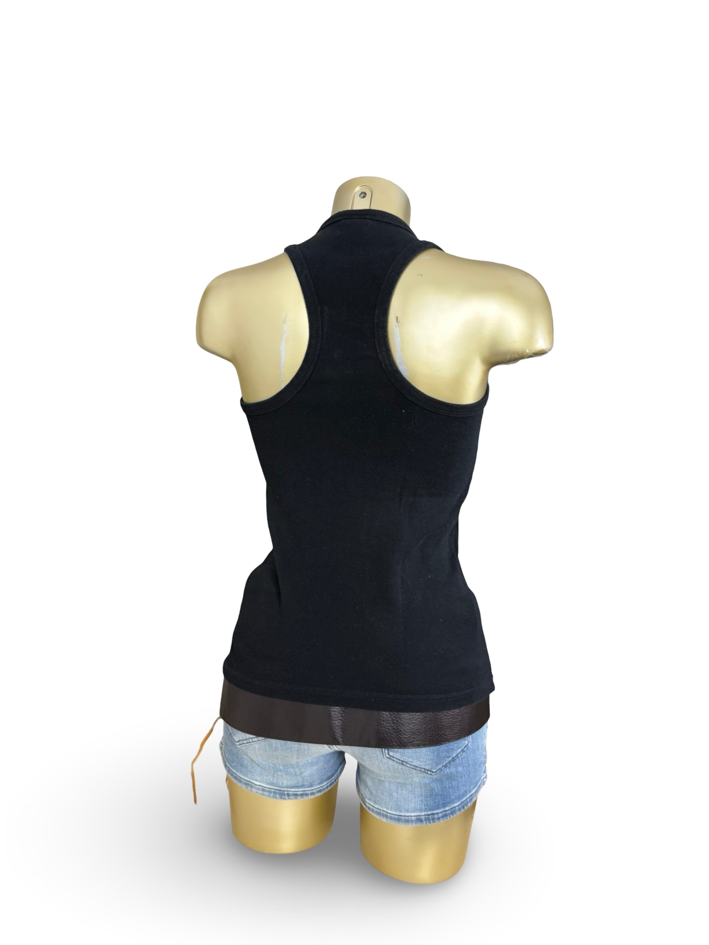 Black ribbed rhinestones logo tank top (S/M)