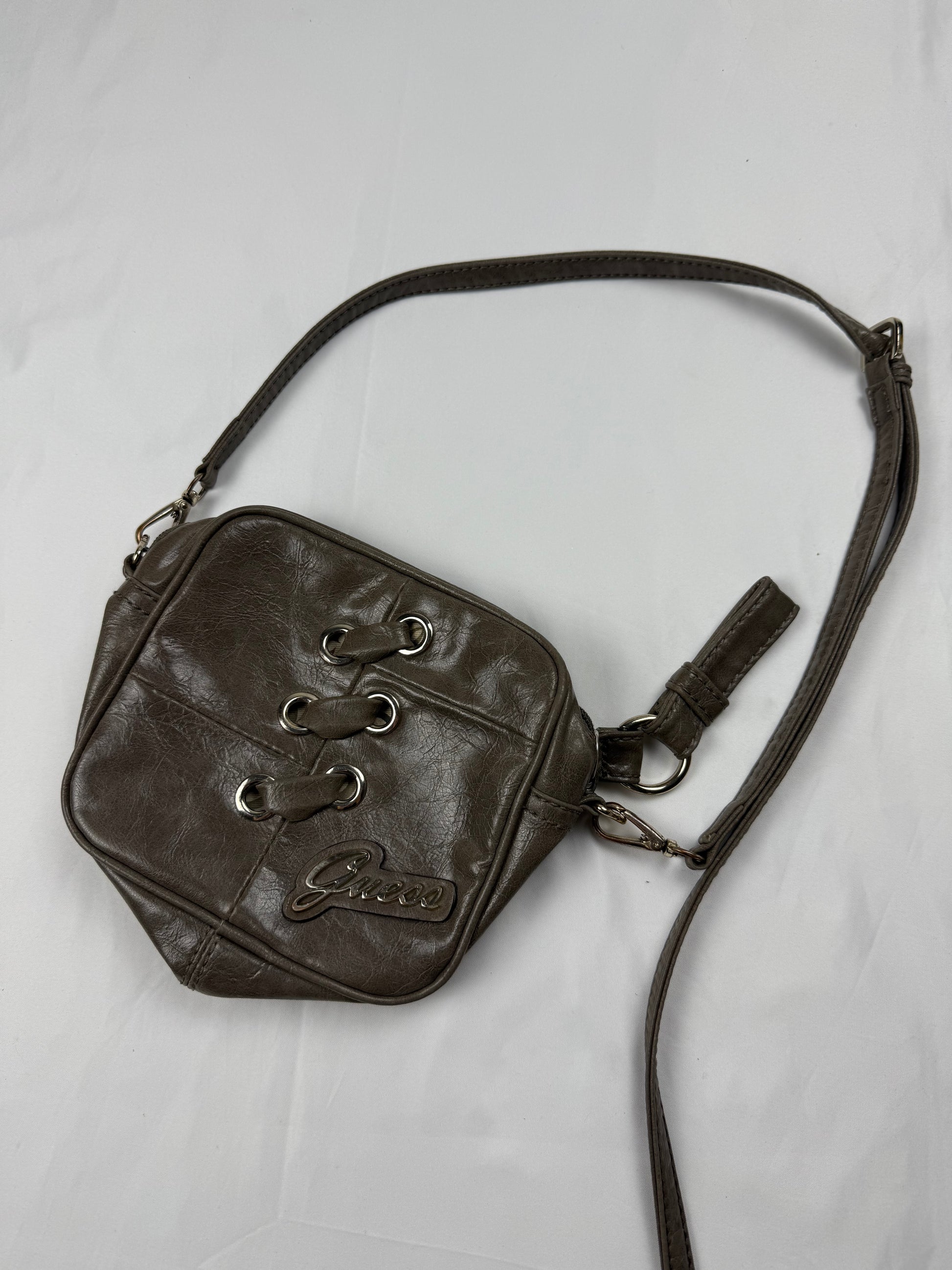 Khaki lace up mini crossbody / shoulder bag (16x17cm)