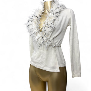 Cream faux fur neck wrap cardigan (S/M)
