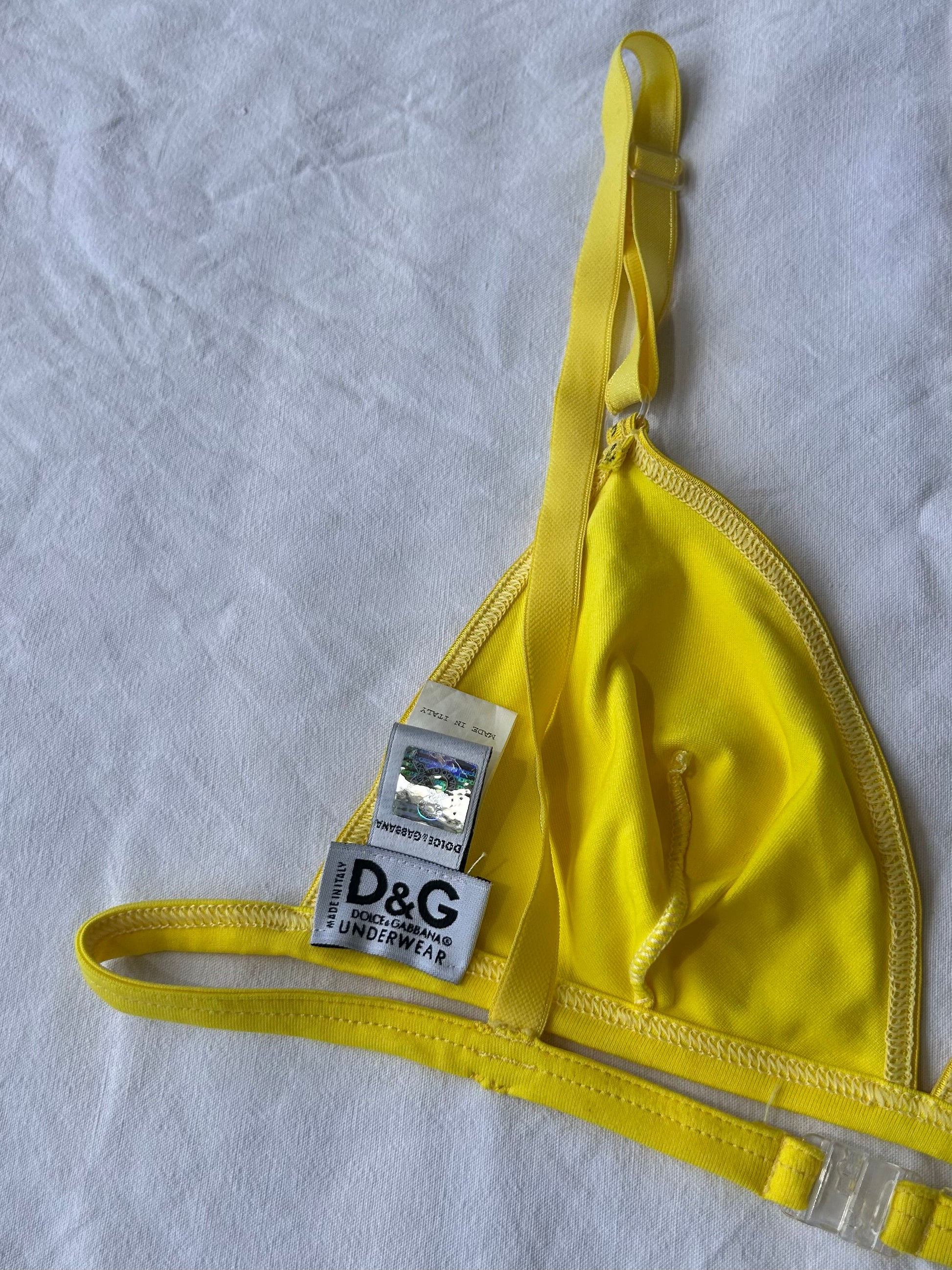 Yellow cotton logo band bralette (S)