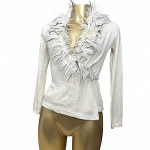 Cream faux fur neck wrap cardigan (S/M)