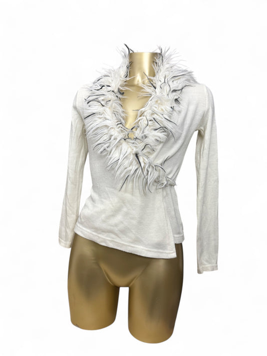 Cream faux fur neck wrap cardigan (S/M)