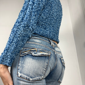 Blue ribbed V neck jumper (S/M)