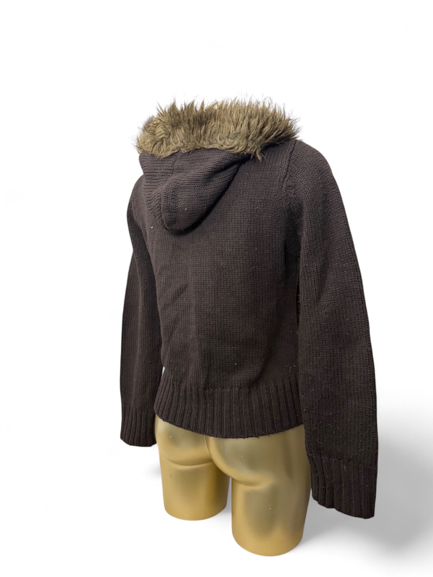 Brown faux fur hooded zip up jumper (L)