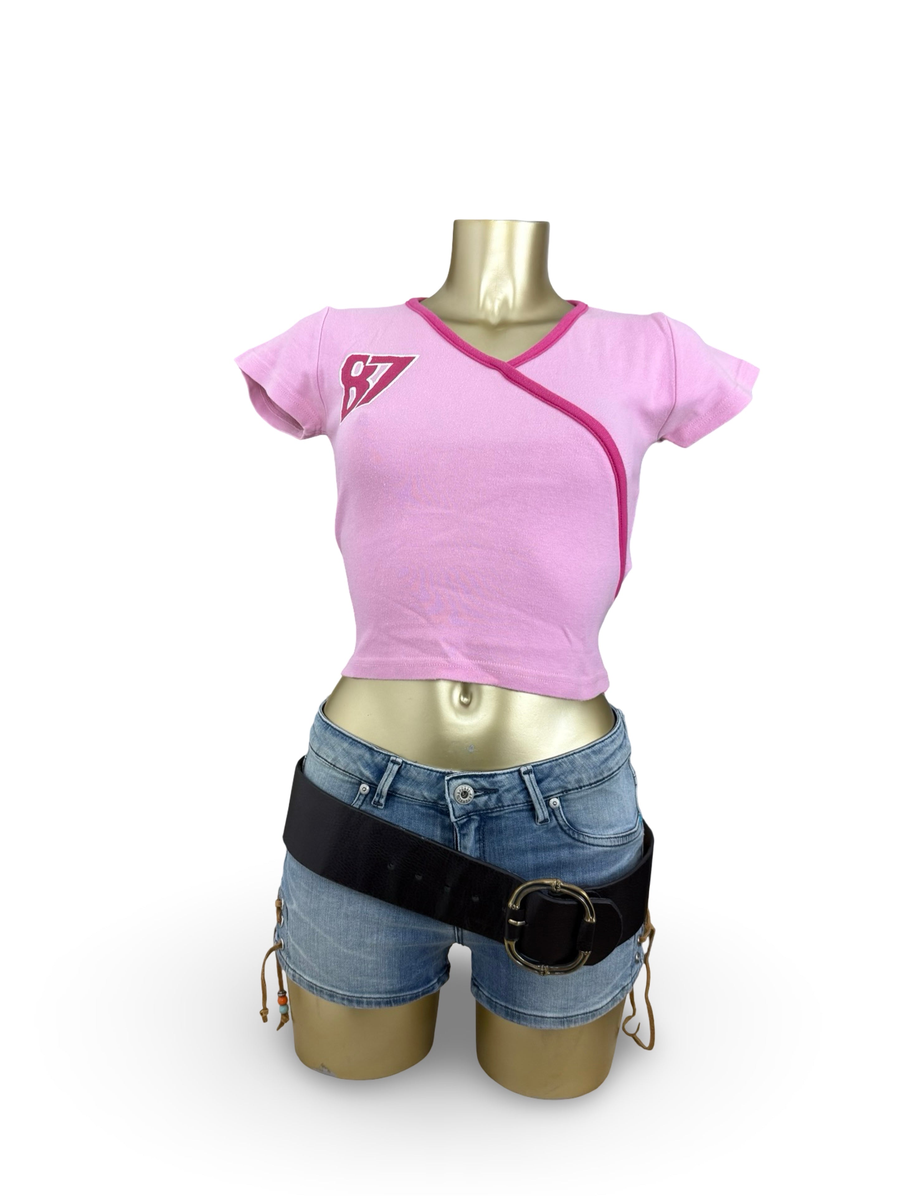 Baby pink tie up cotton tee (S)