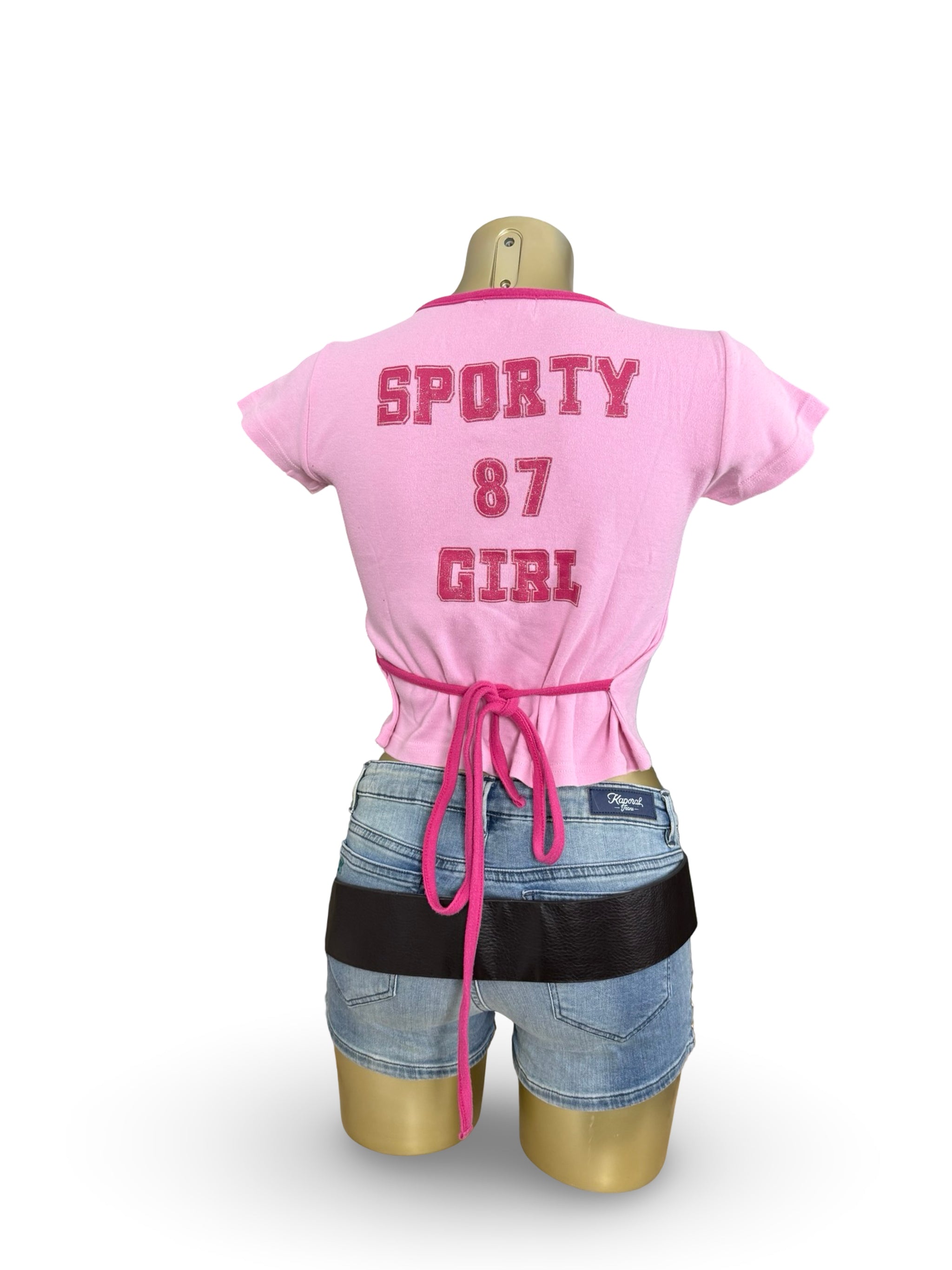 Baby pink tie up cotton tee (S)