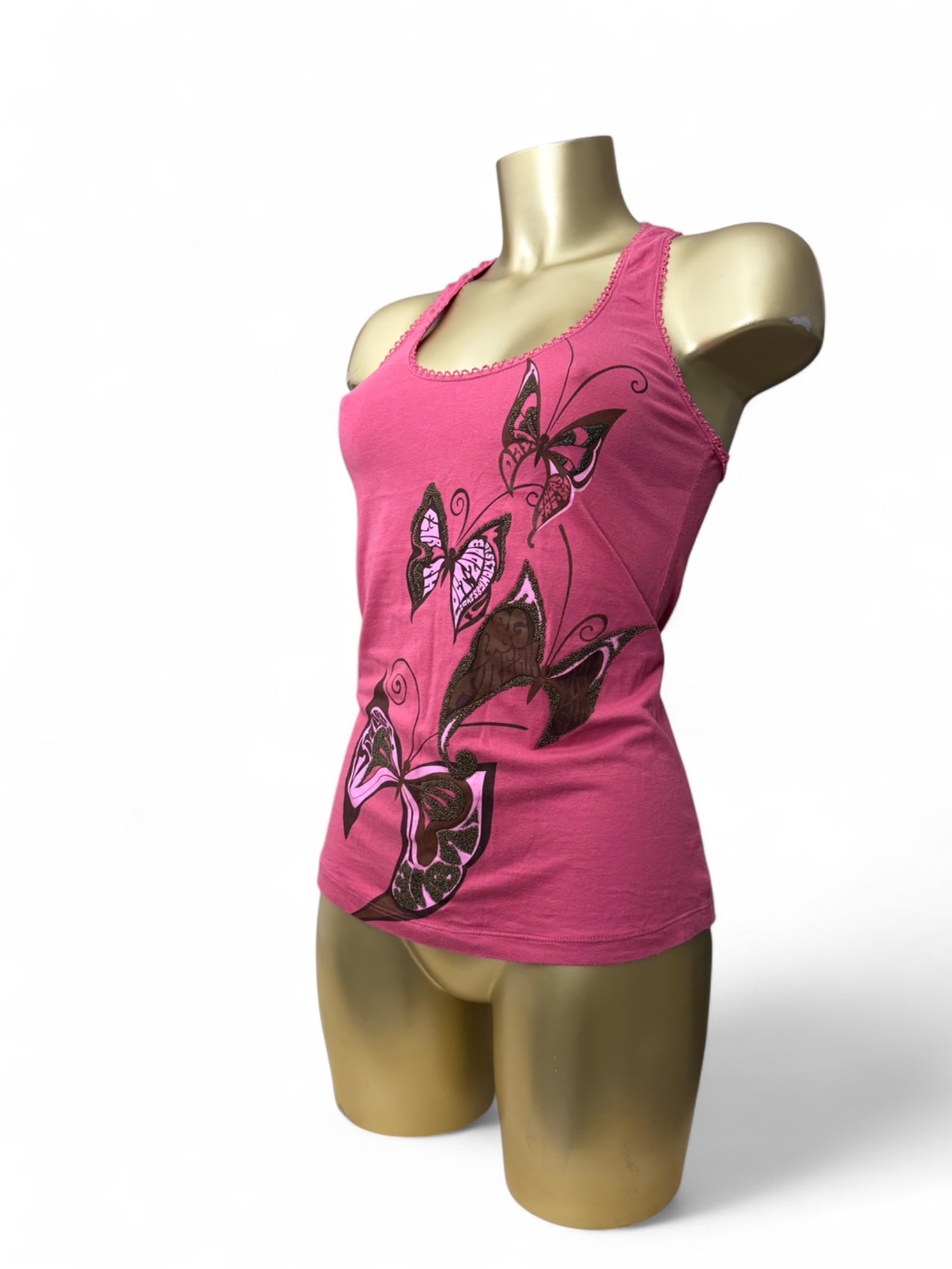 Pink butterfly print tank top (M/L)