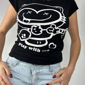 Bicolor black cartoon logo cotton tee (S)