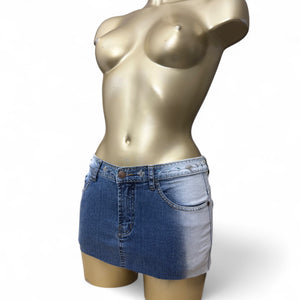Pearls denim low rise mini skirt (XS)