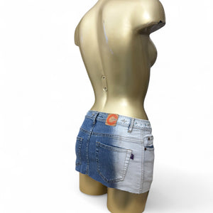 Pearls denim low rise mini skirt (XS)