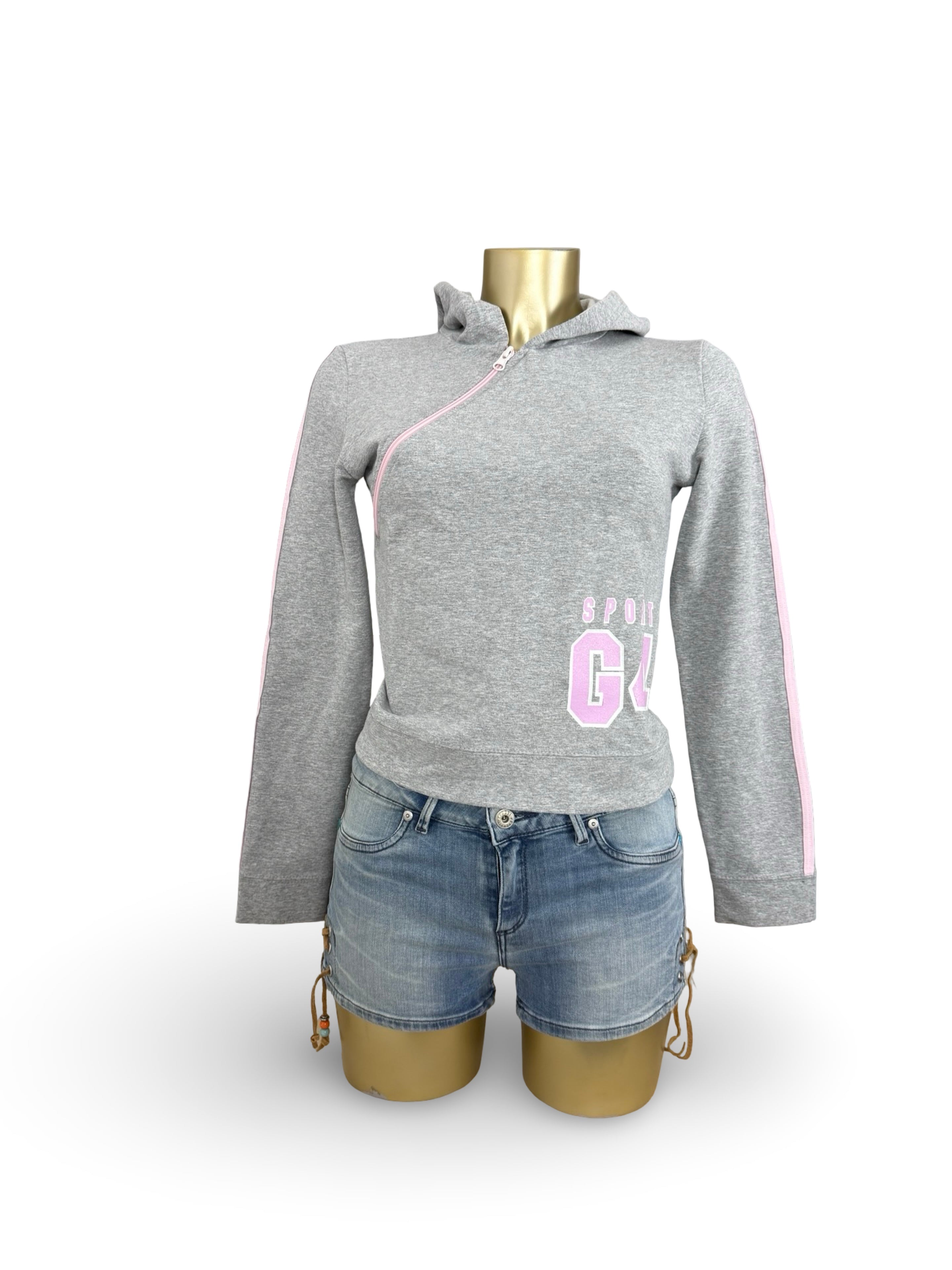Grey asymmetric zip up cotton hoodie (L)