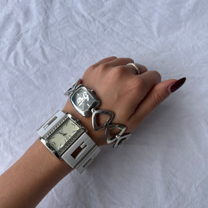 Vintage silver white strass inox bracelet jewelry watch