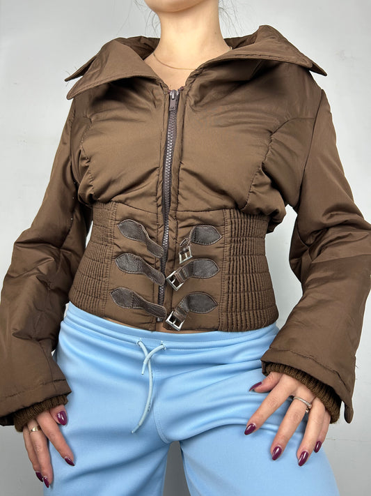 Brown zip up puffer spring jacket (S)