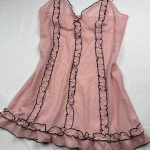 Baby pink mesh lettuce hem babydoll mini dress (XL)