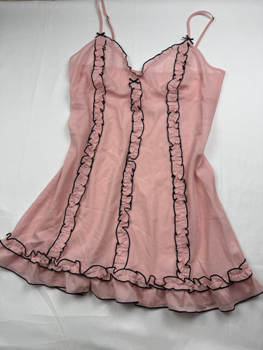 Baby pink mesh lettuce hem babydoll mini dress (XL)