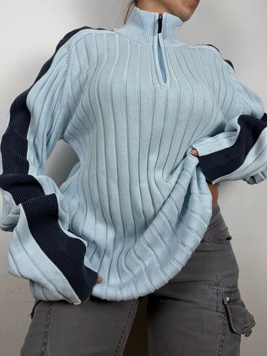 Baby blue 100% cotton half zip jumper (XXL)