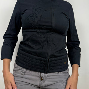 Black zip up 3/4 sleeves biker jacket (S)