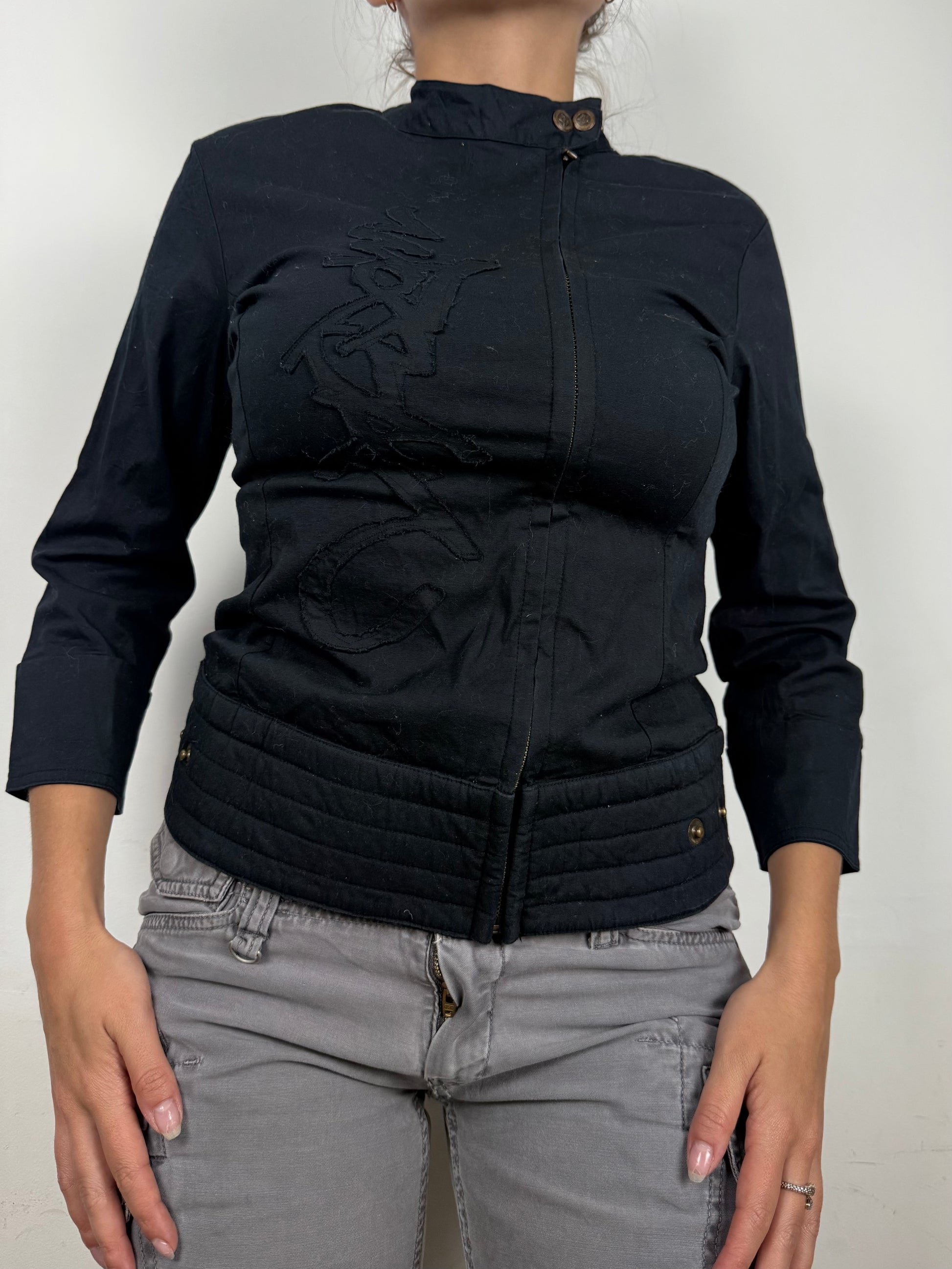 Black zip up 3/4 sleeves biker jacket (S)